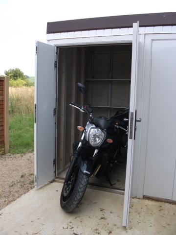 Picture of MiniStor with double doors open showing bike